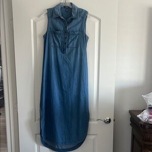 Chaps Blue Sleeveless Polo Collar Maxi Dress